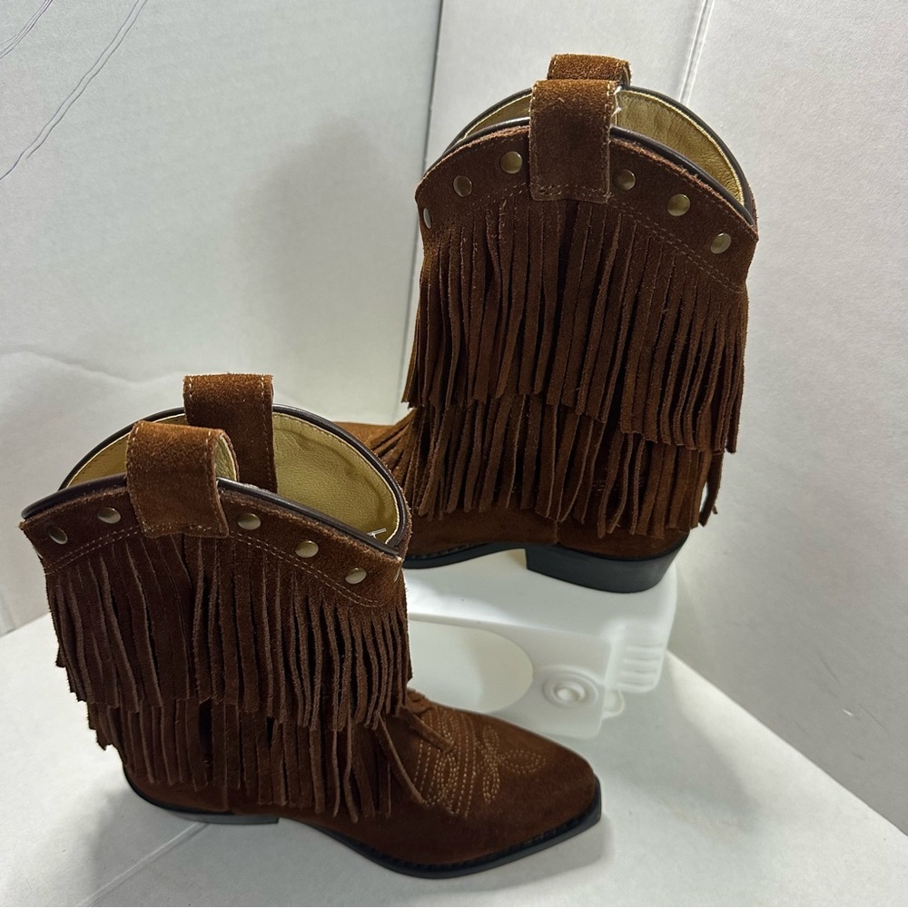 Shyanne Double Fringe Suede Western Cowboy Boots Brown Youth 11 Rodeo Festival - Picture 4 of 9